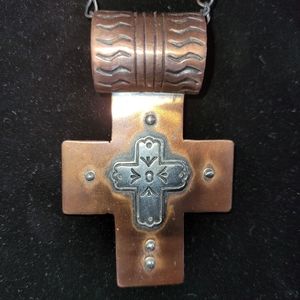 Gorgeous copper and silver cross pendant